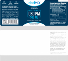 Load image into Gallery viewer, cbdMD CBD PM Softgel Capsules - 500mg - 30ct